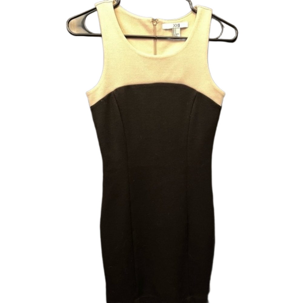 Forever 21 bodycon black and tan zip dress size small